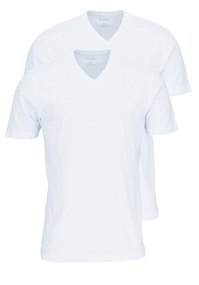 OLYMP T-Shirt Doppelpack V-Ausschnitt wei